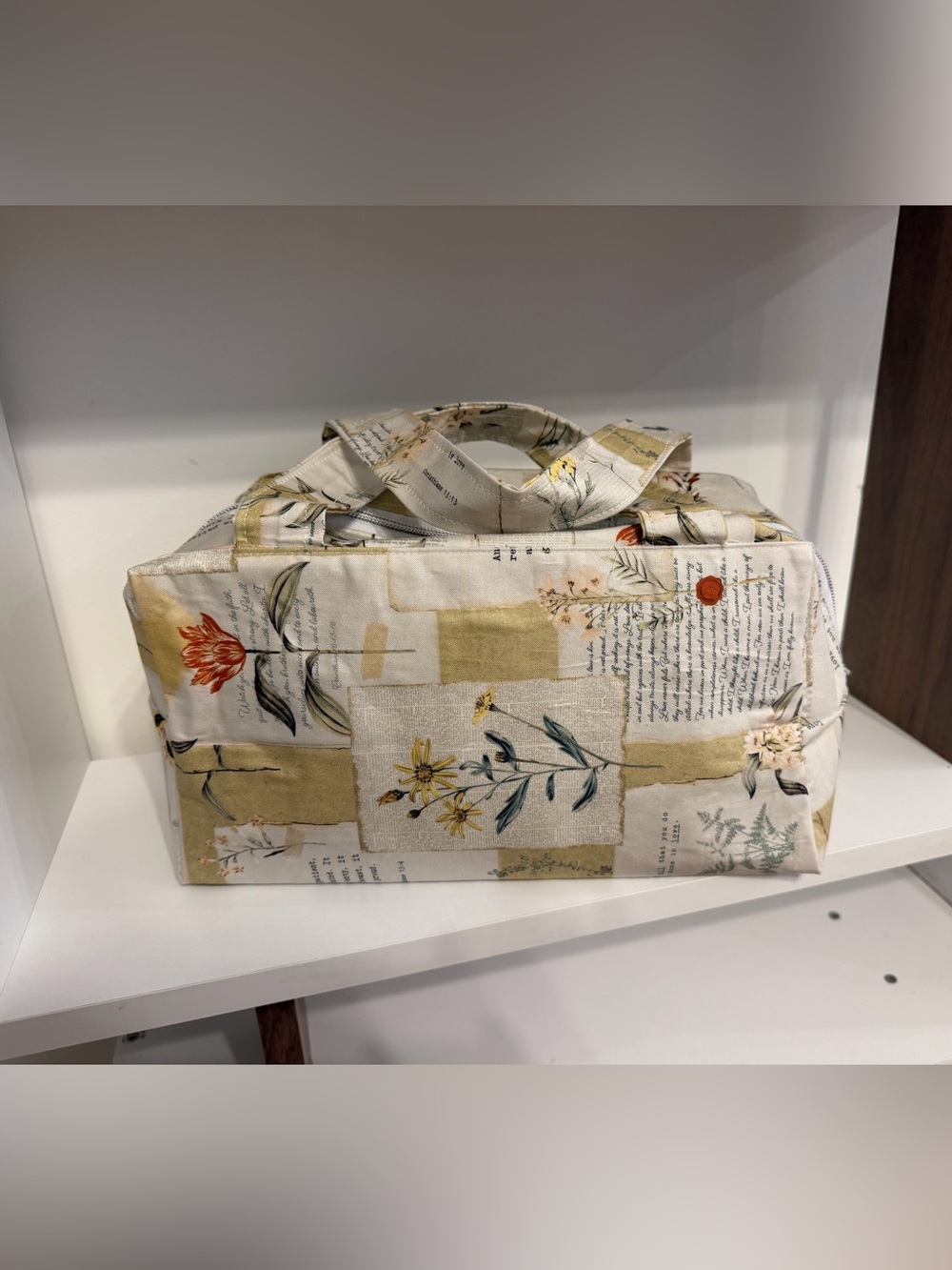 Floral Patchwork Canvas Travel Tote Bag - Cream/Beige